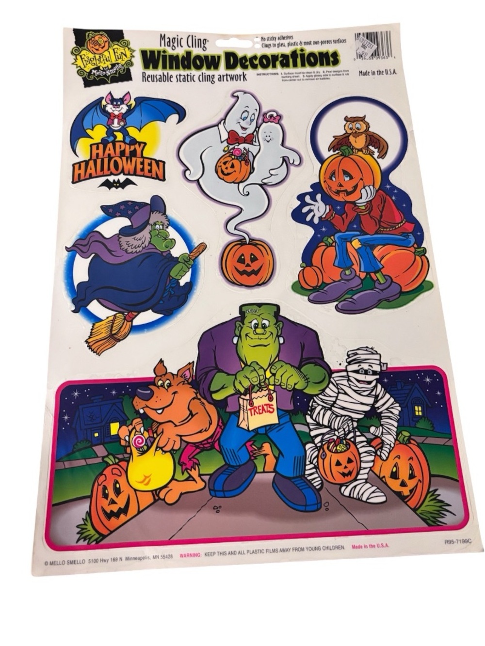 Vintage 90s Mello Smello "Frightful Fun" Magic Cling Window Decorations (Class